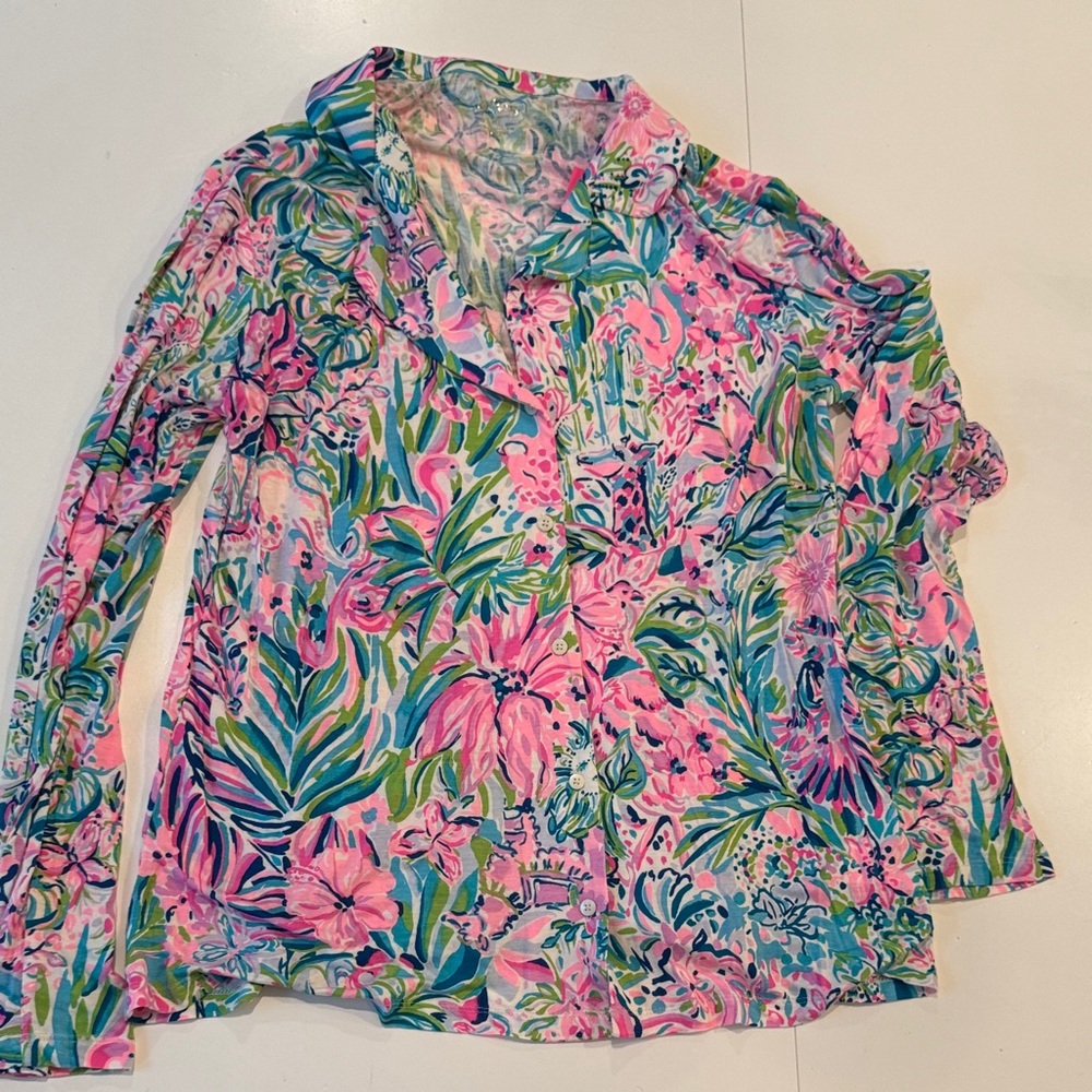 Lilly Pulitzer Pink and Green Floral Pajama top